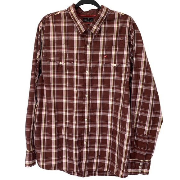 Quicksilver Western Shirt Mens XL Brown Plaid Button Down Pearl Snap Buttons Y2K - Picture 11 of 11
